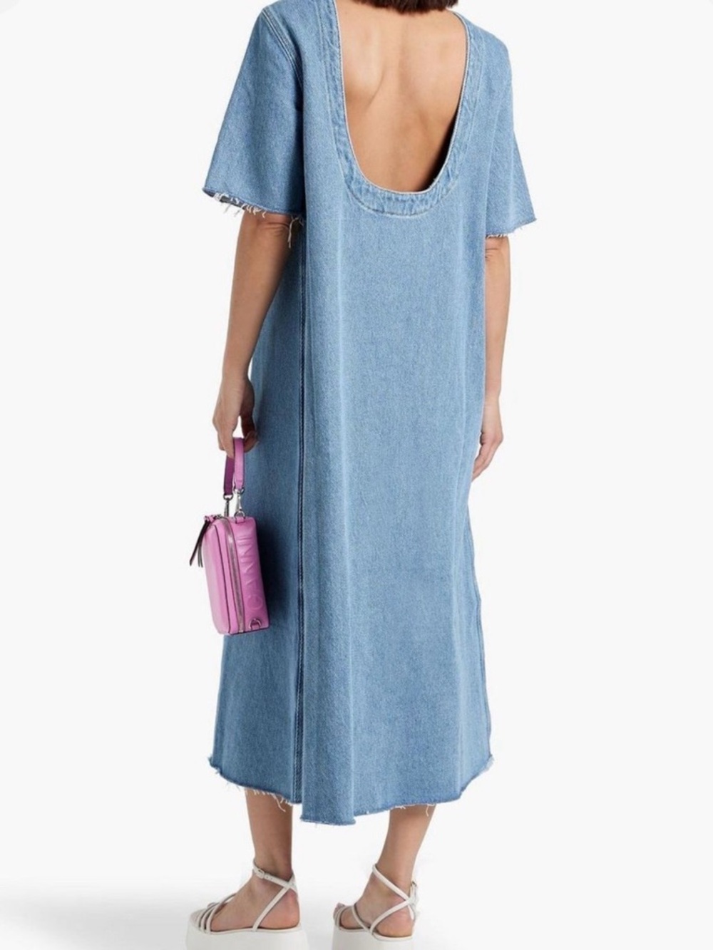 Ganni Light Blue Denim Backless Midi Dress